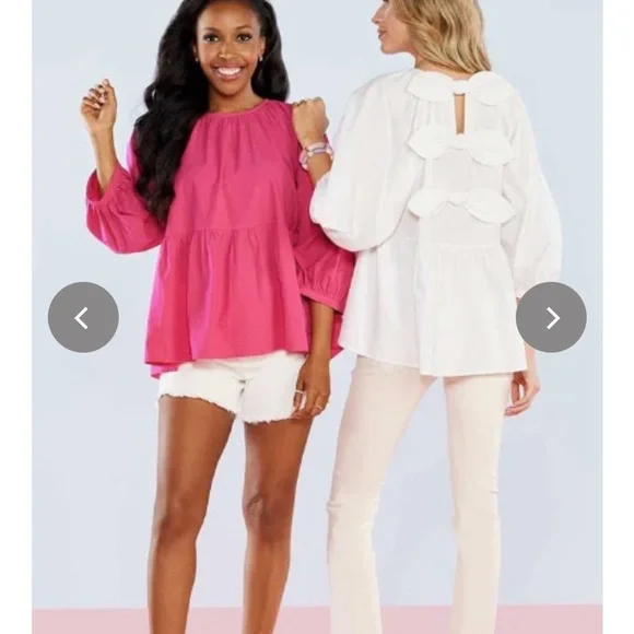 Mud pie Women's White Balloon Sleeve Blouse Bow Tie Back Size S - Picture 5 of 8